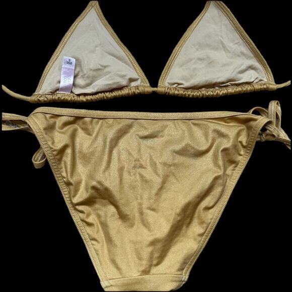 Worn Once Victoria’s Secret Gold Shimmer Side Tie Triangle Bikini Set Size Small - Picture 2 of 4